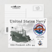 USS FREMONT APA-44 ATTACK TRANSPORT BRIEFKAART (Voorkant / Achterkant)