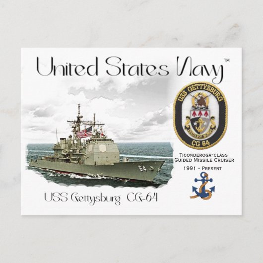 USS GETTYSBURG CG-64 GELEIDE RAKETKRUISER BRIEFKAART (Voorkant)