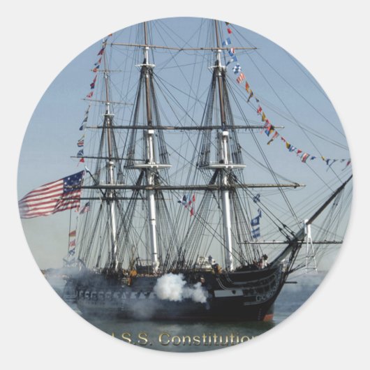 USS Grondwet Firming Cannons Ronde Sticker (Voorkant)