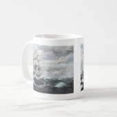 USS-grondwet leidt naar HM Frigate Guerriere Koffiemok (Voorkant links)