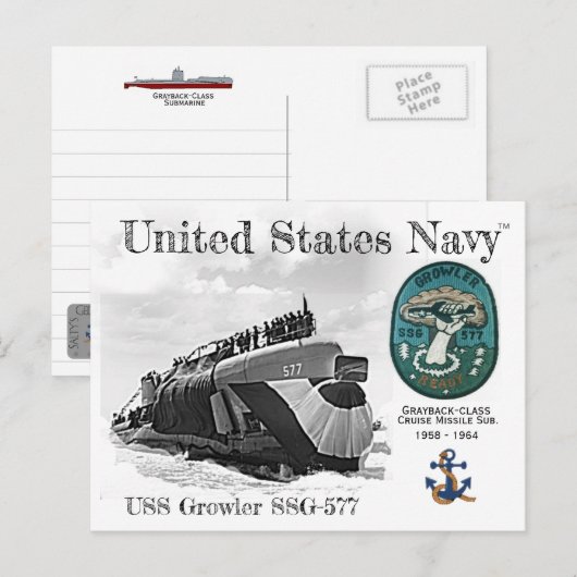 USS GROWLER SSG-577 ONDERZEEËR - BRIEFKAART (Voorkant / Achterkant)