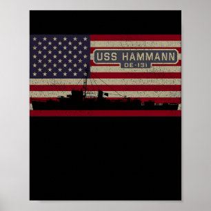USS Hammann DE 131 WW2 Amerikaanse vlag Poster