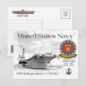 USS INDEPENDENCE CVA-62 CARRIER Briefkaart (Voorkant / Achterkant)