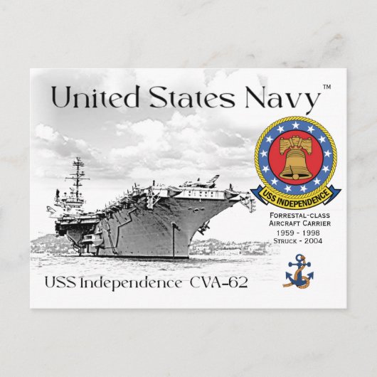 USS INDEPENDENCE CVA-62 CARRIER Briefkaart (Voorkant)