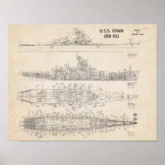 USS IOWA-blauwdruk (Archief) Poster