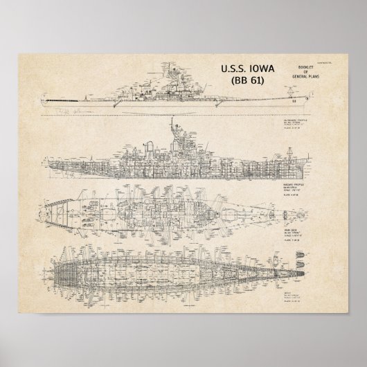 USS IOWA-blauwdruk (Archief) Poster (Voorkant)