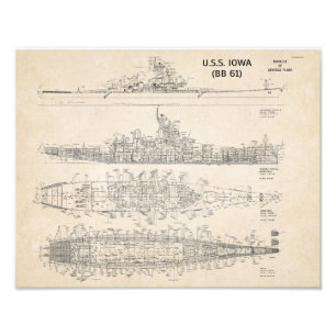 USS Iowa Blueprints Foto Afdruk