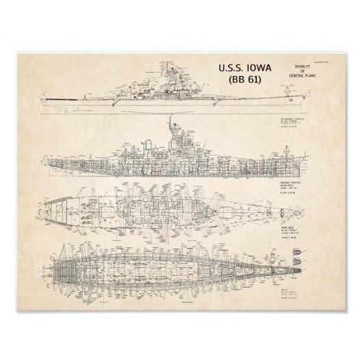 USS Iowa Blueprints Foto Afdruk (Voorkant)