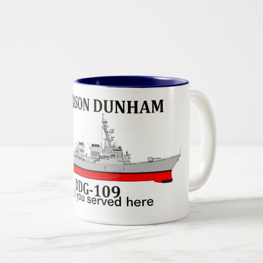USS Jason Dunham, DDG-109, aanpasbare data Tweekleurige Koffiemok (Voorkant rechts)