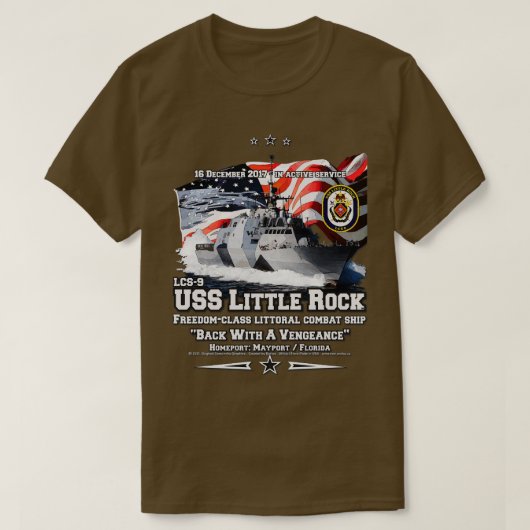 USS Little Rock LCS9 gevechtsschepen veteranen T-shirt (Design voorkant)