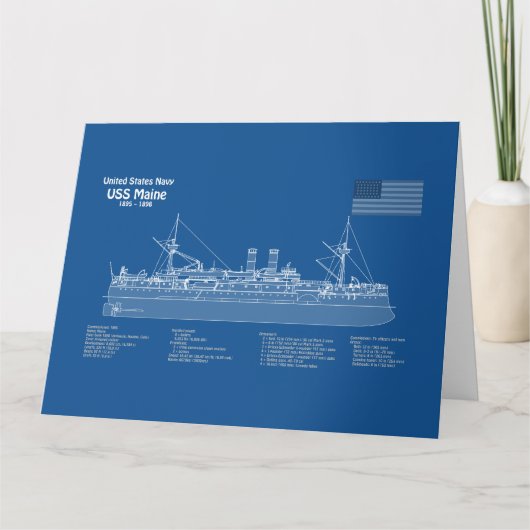 USS Maine - Schip Blauwdruk Plannen ABD Bedankkaart (Voorkant)