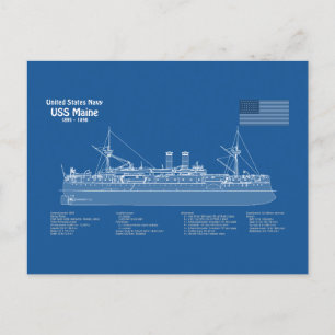 USS Maine - Schip Blauwdruk Plannen ABD Briefkaart
