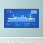 USS Maine - Schip Blauwdruk Plannen ABD Canvas Afdruk (Insitu (Houten vloer))