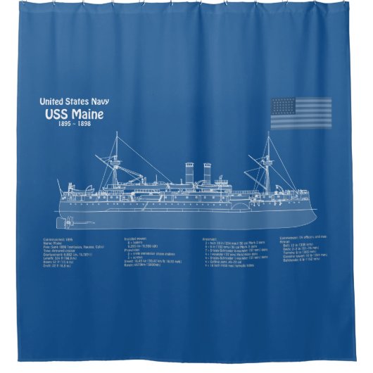 USS Maine - Schip Blauwdruk Plannen ABD Douchegordijn (Voorkant)