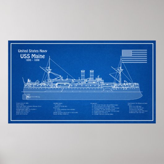 USS Maine - Schip Blauwdruk Plannen ABD Poster (Voorkant)