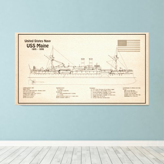 USS Maine - Schip Blauwdruk Plannen SD Canvas Afdruk (Insitu (Houten vloer))