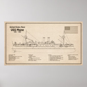USS Maine - Schip Blauwdruk Plannen SD Poster