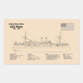 USS Maine - Schip Blauwdruk Plannen SD Rechthoekige Sticker