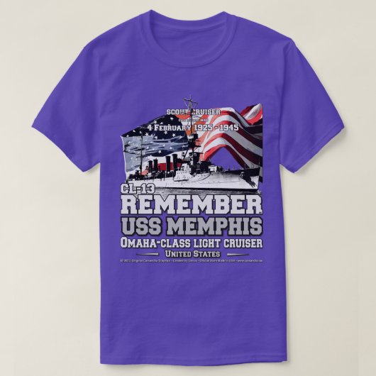 USS Memphis CL13 Omahaclass lichte kruiser veteran T-shirt (Design voorkant)