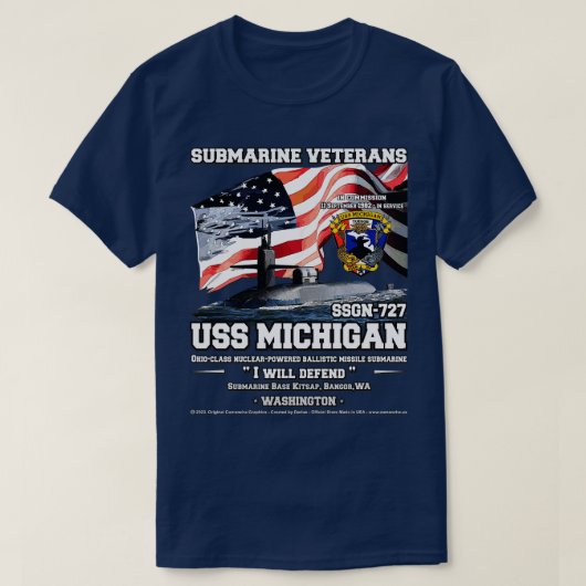 USS Michigan SSBN727 Onderzeebootveteranen T-shirt (Design voorkant)