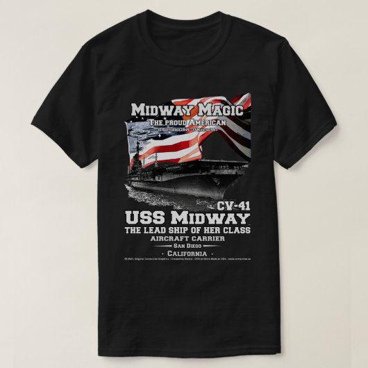 USS Midway CV41 vliegtuig drager veteranen T-shirt (Design voorkant)