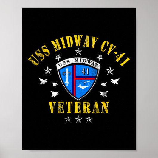 Uss Midway Cv 41 Vliegdekschip Veteraan Usa Vlag Poster (Voorkant)