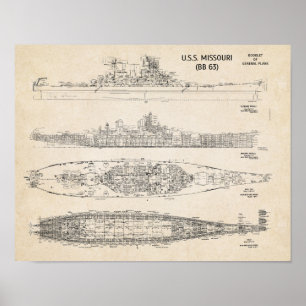 USS Missouri-blauwdruk Poster