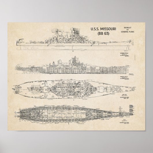USS Missouri-blauwdruk Poster (Voorkant)