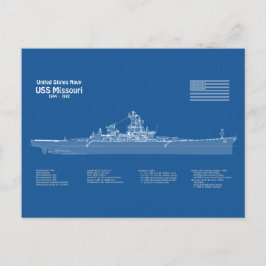 USS Missouri - Schip Blauwdruk Plannen ABD Briefkaart