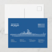 USS Missouri - Schip Blauwdruk Plannen ABD Briefkaart (Voorkant / Achterkant)