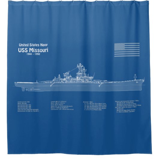 USS Missouri - Schip Blauwdruk Plannen ABD Douchegordijn (Voorkant)