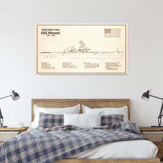 USS Missouri - Schip Blauwdruk Plannen SD Canvas Afdruk (Insitu (Slaapkamer))