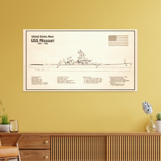 USS Missouri - Schip Blauwdruk Plannen SD Canvas Afdruk (Insitu (Woonkamer))