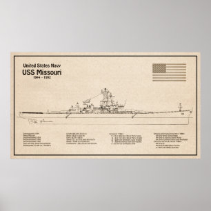 USS Missouri - Schip Blauwdruk Plannen SD Poster