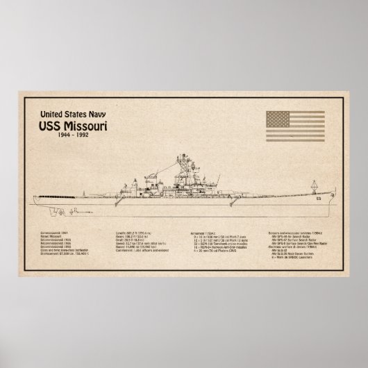 USS Missouri - Schip Blauwdruk Plannen SD Poster (Voorkant)