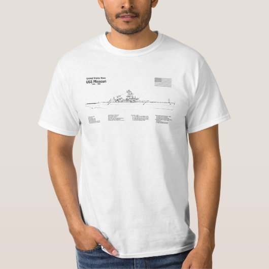 USS Missouri - Schip Blauwdruk Plannen SD T-shirt (Voorkant)