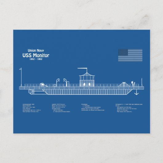 USS Monitor - Schip Blauwdruk Plannen ABD Briefkaart (Voorkant)