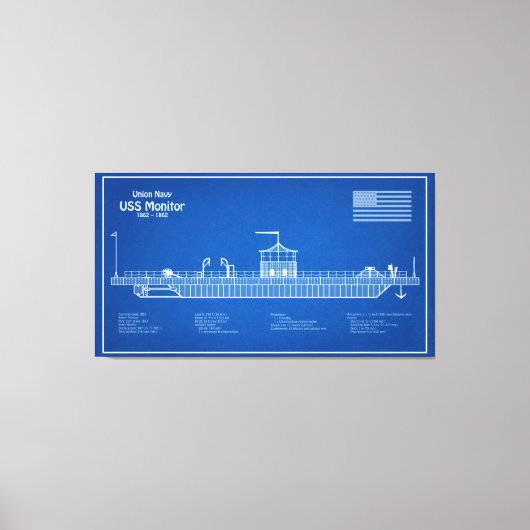 USS Monitor - Schip Blauwdruk Plannen ABD Canvas Afdruk (Voorkant)