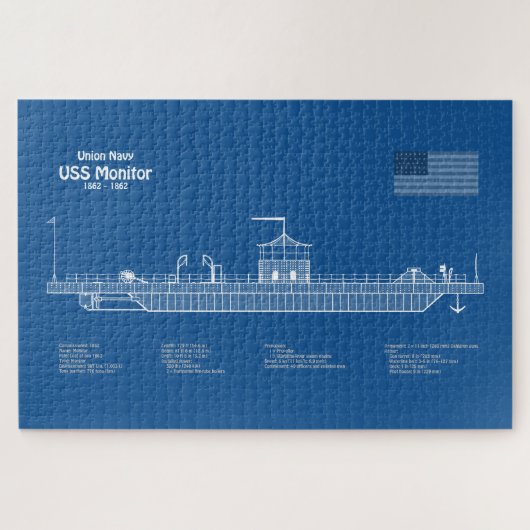 USS Monitor - Schip Blauwdruk Plannen ABD Legpuzzel (Horizontaal)