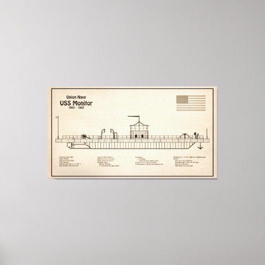 USS Monitor - Schip Blauwdruk Plannen SD Canvas Afdruk (Voorkant)