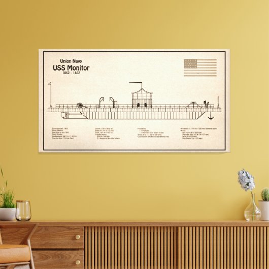 USS Monitor - Schip Blauwdruk Plannen SD Canvas Afdruk (Insitu (Woonkamer))