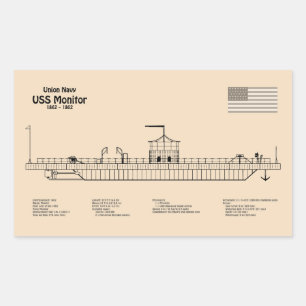 USS Monitor - Schip Blauwdruk Plannen SD Rechthoekige Sticker