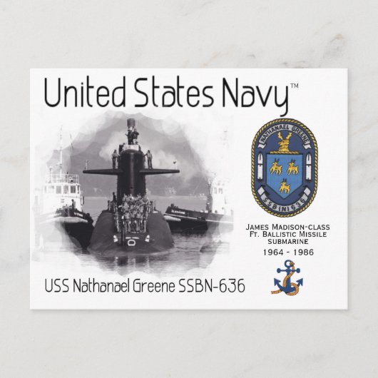 USS NATHANAEL GREENE SSBN-636 SUB - BRIEFKAART (Voorkant)