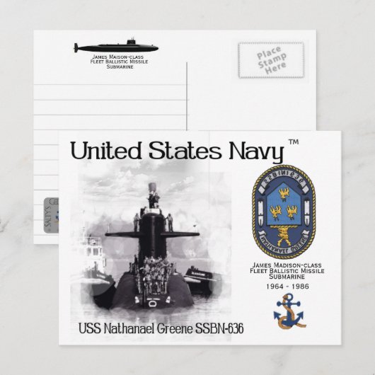 USS NATHANEAL GREENE SSBN-636 SUB. - BRIEFKAART (Voorkant / Achterkant)