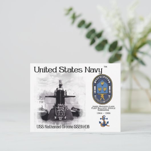 USS NATHANEAL GREENE SSBN-636 SUB. - BRIEFKAART (Staand voorkant)