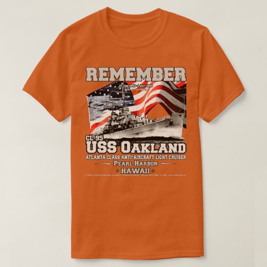 USS Oakland CL95 lichte kruiser veteranen T-shirt (Design voorkant)