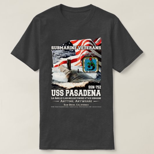 USS Pasadena SSN752 US Navy Onderzeeër T-shirt (Design voorkant)