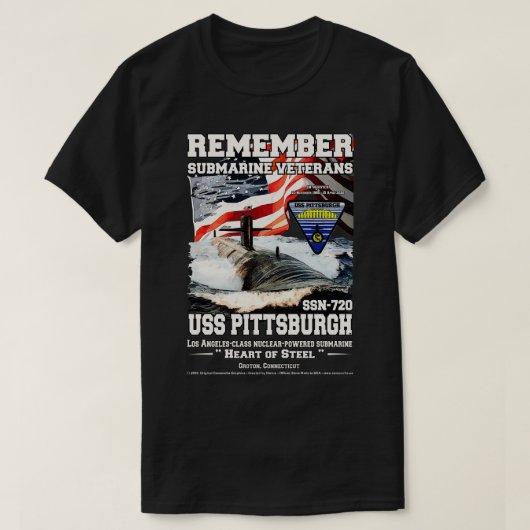 USS Pittsburgh SSN720 Submairne veteranen T-shirt (Design voorkant)