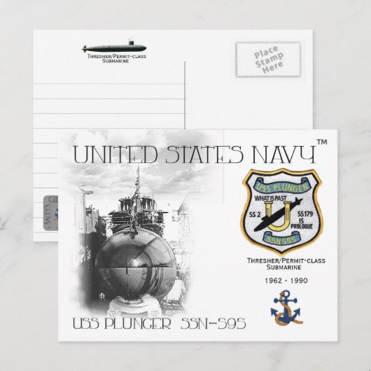 USS Plunger ssn-595 ONDERZEEËR BRIEFKAART (Voorkant / Achterkant)