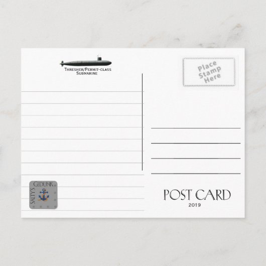 USS Plunger ssn-595 ONDERZEEËR BRIEFKAART (Achterkant)